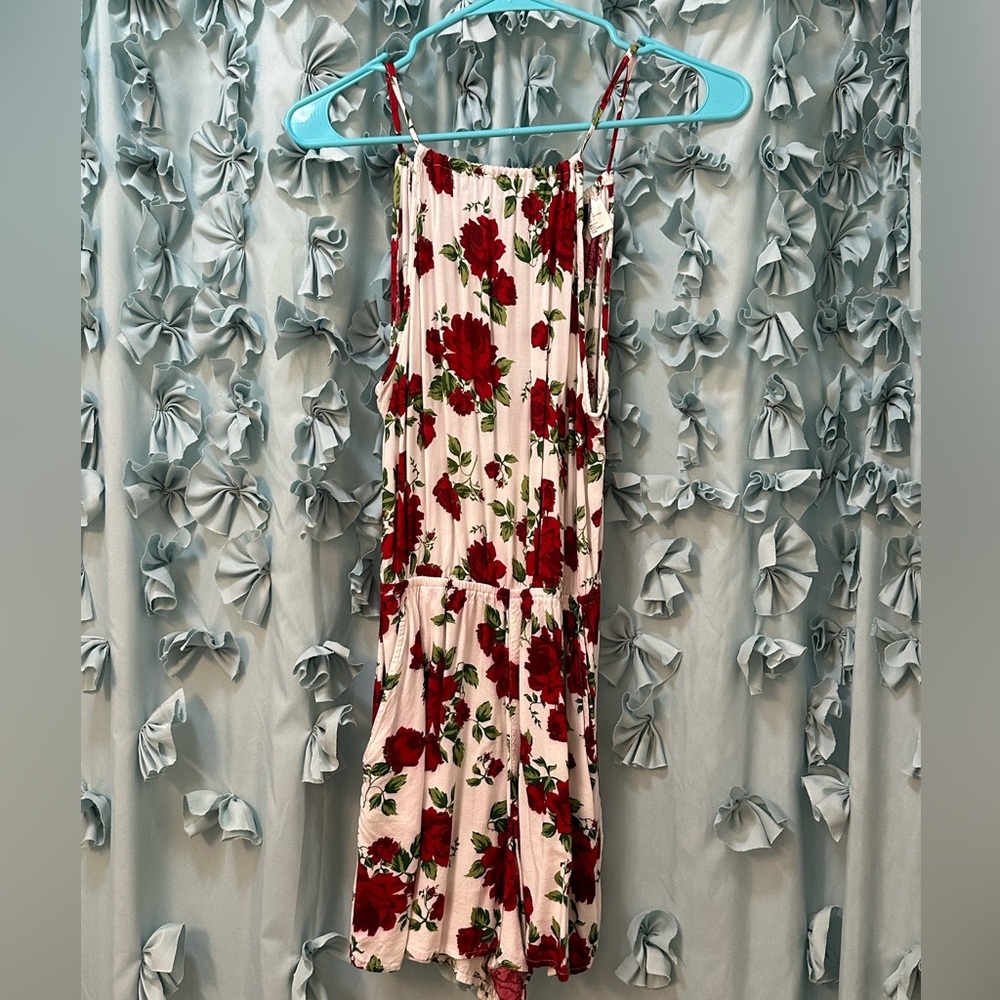 White romper with red roses